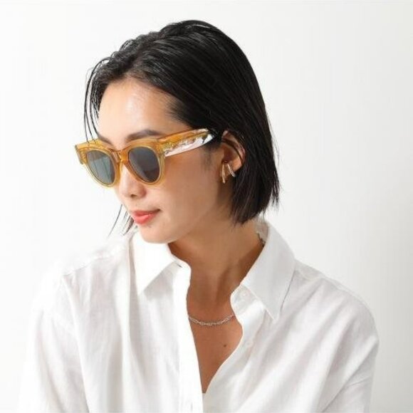 SALE! NEW Celine CL40008I 39N Unisex Yellow Green Rounded Cat Eye Sunglasses - Picture 3 of 14